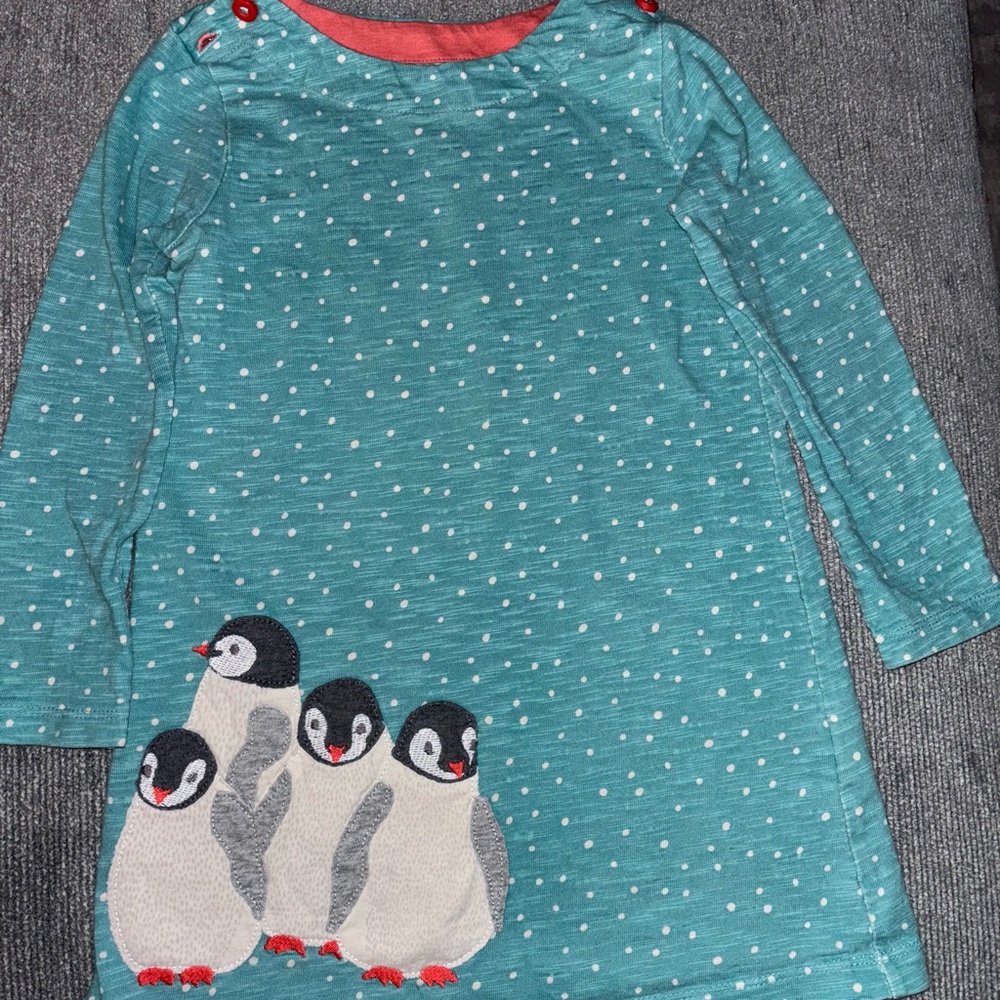 Mini Boden Teal Penguin Print Dress